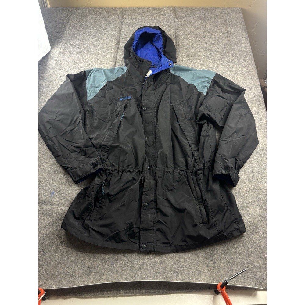 VTG Columbia Sportswear Co. Black Blue Nylon Windbreaker Hooded Jacket Mens XLT